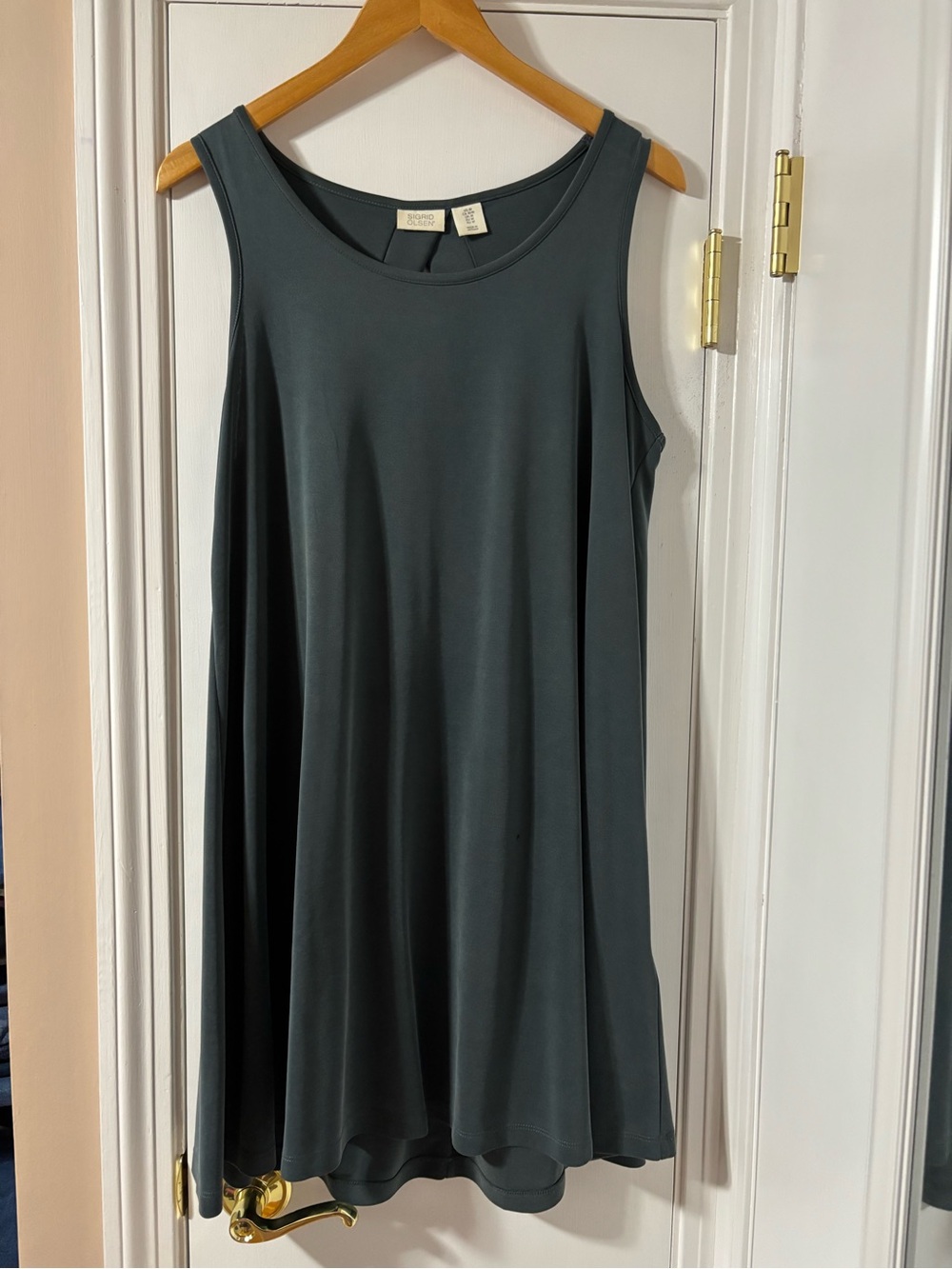 Sigrid Olsen Crewneck Sleeveless Dress in greenish gray